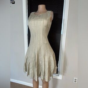 Calvin Klein Cream Pintuck Fit and Flare Mini Dress - Size 4